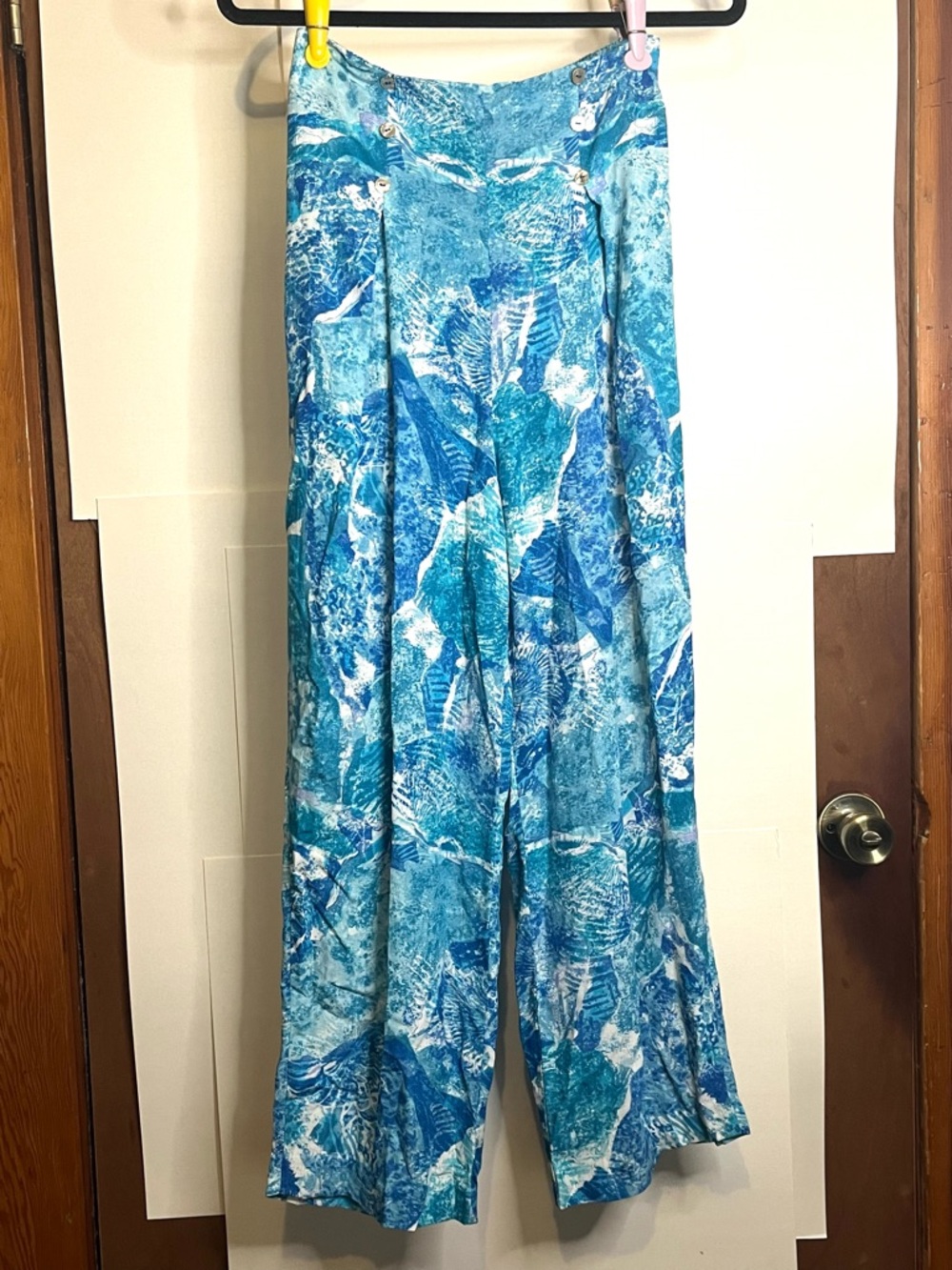 Carole Little Petites (VTG 8) Blue Abstract Lightweight Rayon Pants 90s